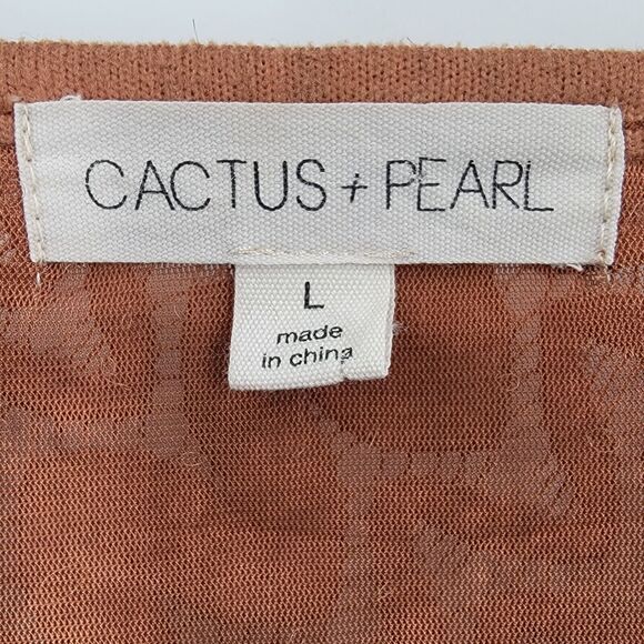 Cactus + Pearl Blouse Women's Large Cowl Neck Lace Overlay Brown - Picture 7 of 10